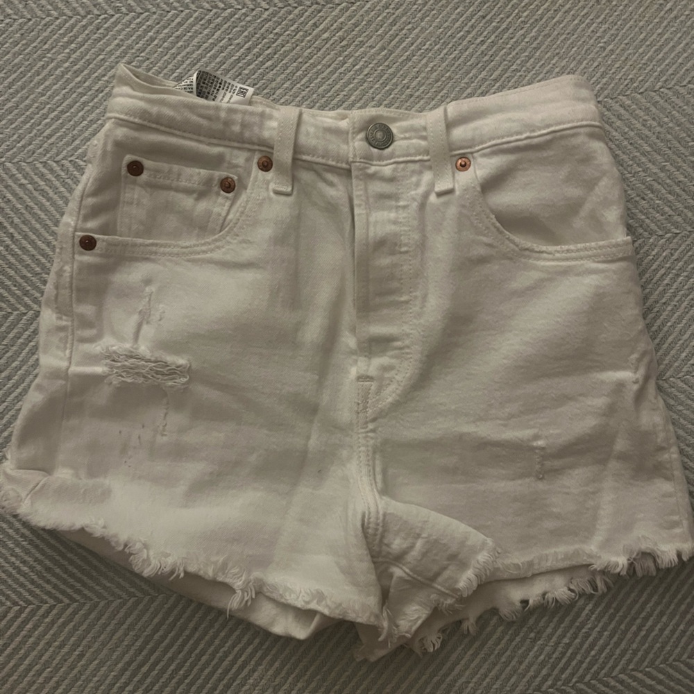 Levi's White Jean Shorts Distressed Casual